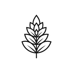 lupine flower icon, Black line drawing of a stylized lupine flower with layered petals and broad leaves, designed in a simple and modern style on white background