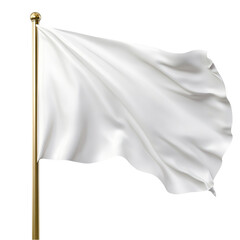 A White Flag on a Golden Pole billowing in the wind isolated on transparent background