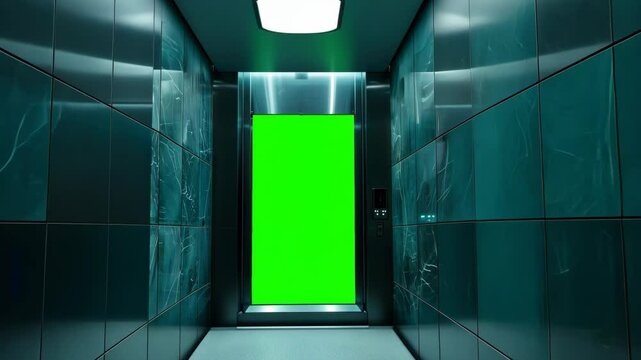 Modern elevator interior with green screen backdrop