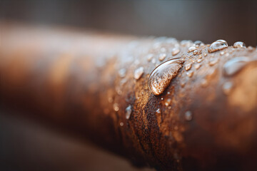 Section of rusty heating pipe, water droplets