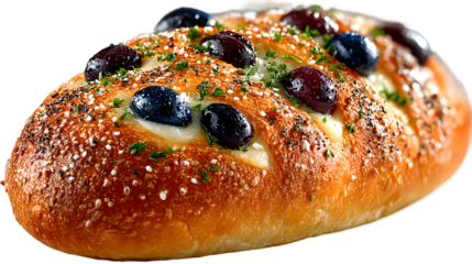 Delicious baked bread with olives and herbs