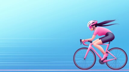 Fototapeta premium Dynamic Woman Biking on Bright Blue Background with Motion Blur Effect
