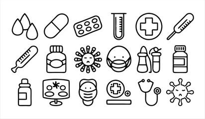 Fototapeta premium set of outline icons related to sickness illne