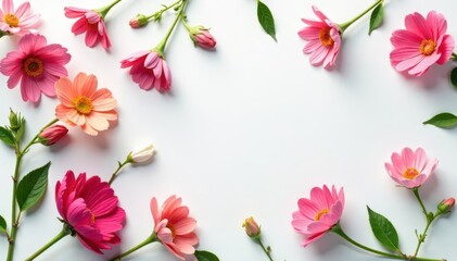 Scattered single blooms, small leaves, clean lines, elegant, floral pattern