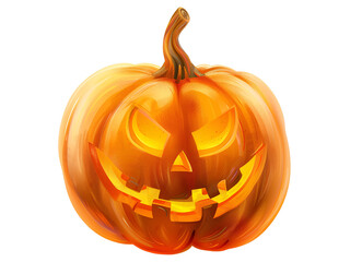 Glowing Halloween Pumpkin with Spooky Face Carving on Transparent Background