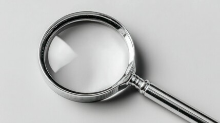 Closeup of a Classic Magnifying Glass on a Neutral Background for Investigation Research and