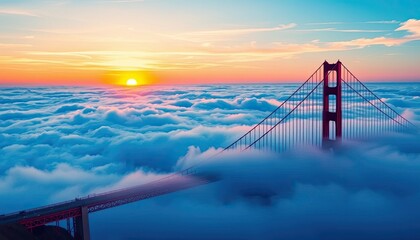 Obraz premium Golden Gate Bridge Above the Clouds at Sunrise