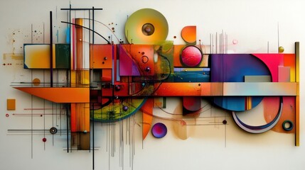 Vibrant abstract artwork featuring geometric shapes and bold colors