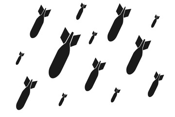 Black Falling Bombs Vector Silhouettes Seamless Pattern - Military Warfare Weapons Illustration for War Conflict Editorial Design Projects and Graphics