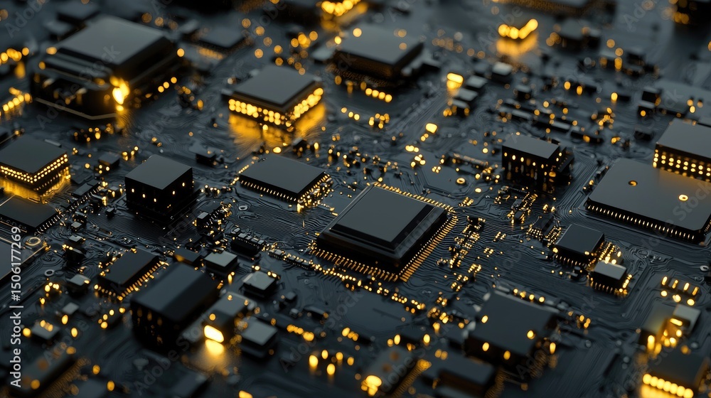 Poster close-up view of a complex circuit board.
