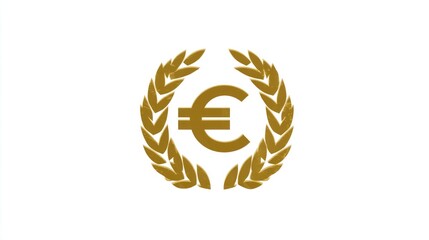 Golden Euro Symbol with Laurel Wreath Finance Wealth and Success Icon for Business and Econo