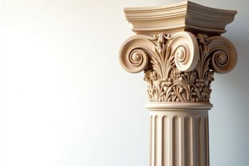 Elegant Roman column detail against pure white backdrop, culture, minimal, graphic