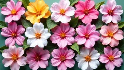 Delicate blossoms arranged in a repeating square grid, abstract, subtle, nature