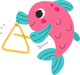Playful Fish with Triangle Instrument
