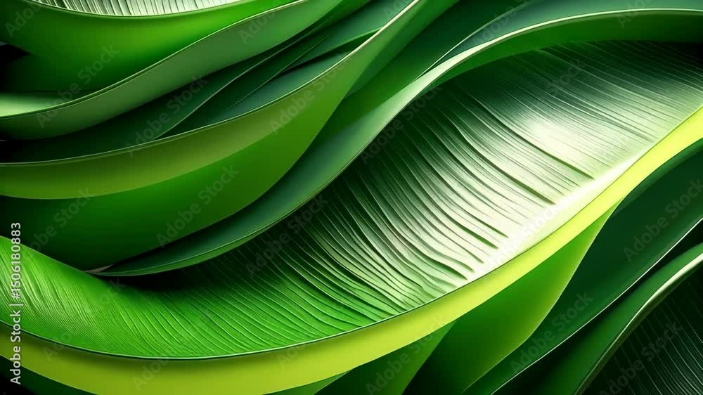 Poster abstract background with flowing emerald green curved shapes and textures creating a soothing, moder