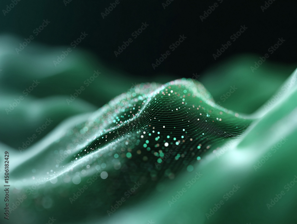 Poster abstract digital landscape with flowing lines and luminous particles. represents data, technology, a