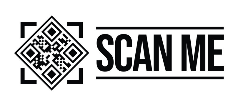 Central QR code framed by square brackets, bold 'SCAN ME' text on a clean, minimalist background. Emphasizes scannability with a functional, no-nonsense design. Ideal for tech, marketing.