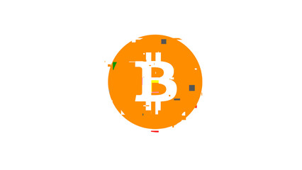 glitch effect bitcoin cryptocurrency logo, transparent background
