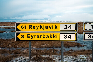 Road sign to Reykjavík, Iceland