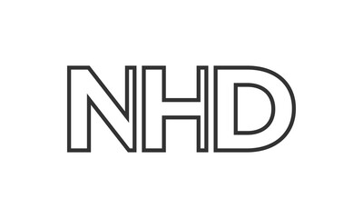 NHD logo design template with strong and modern bold text. Initial based vector logotype featuring simple and minimal typography. Trendy company identity.