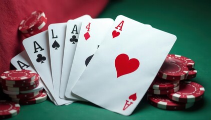 Obraz premium Four aces fanned out in a neat, visually appealing pattern , illustration, spread