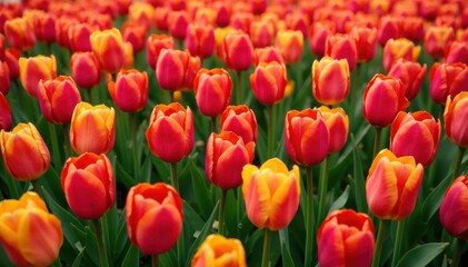 Densely packed, vibrant tulips in a repeating motif , botanical, bloom