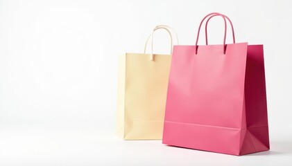Empty paper shopping bag, isolated on white background, recyclable, online shopping