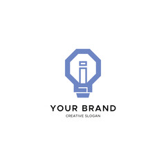 Fototapeta premium Minimalist Bulb logo with letter I for tech or energy brand
