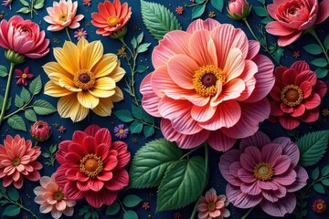 Bold blooms on tapestry, vibrant hues, close-up, detail, tapestry