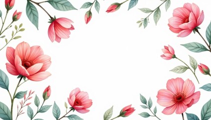 Delicate watercolor floral pattern on white background, blossom, orchid, garden