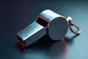 Silver metal whistle, shiny surface, close-up , sound, signal