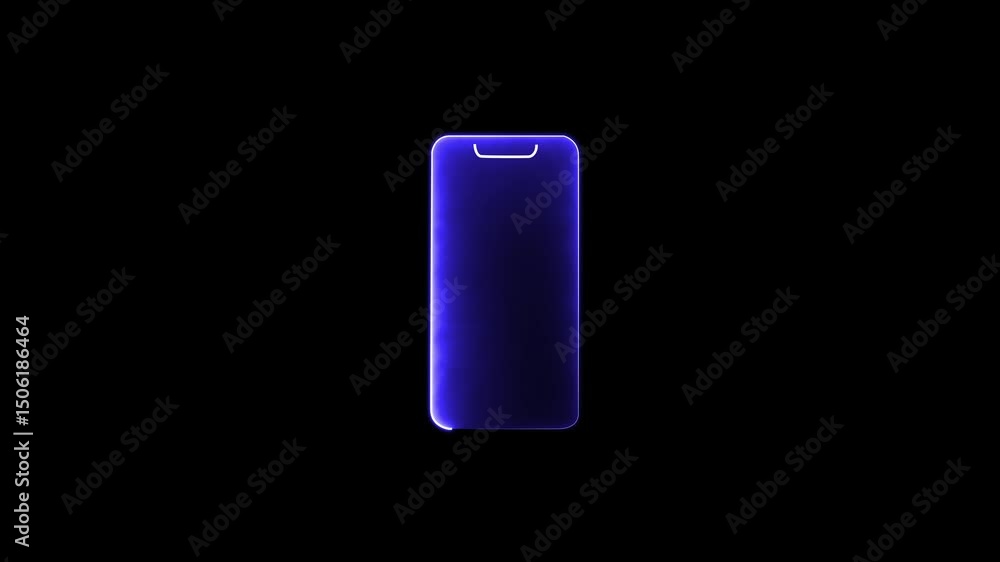 Poster neon shine mobile phone icon animation on background. mobile device and gadget concept. glowing call