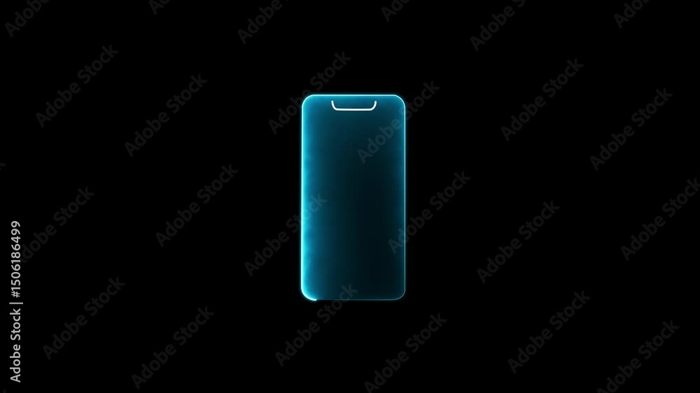 Poster neon shine mobile phone icon animation on background. mobile device and gadget concept. glowing call