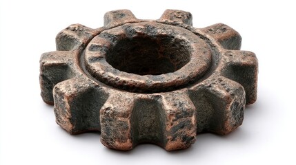 Rustic Gear Sculpture with Weathered Texture and Industrial Design