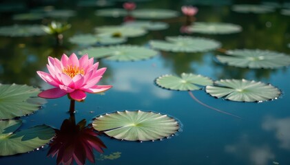 Water lilies creating floral pattern across lake, surface, pads