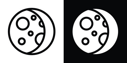 Crescent Moon with Craters Icon: Night Sky Lunar Symbol