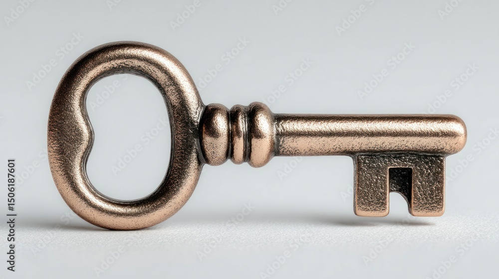 Poster antique key with intricate design on a neutral background for security and access concepts