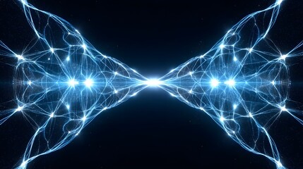 A mesmerizing display of electric impulses and light beams creating a stunning abstract pattern, showcasing the beauty of technology and innovation in a digital world.