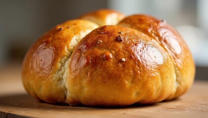 Golden brown artisan bun, crusty exterior, soft interior, bread, food
