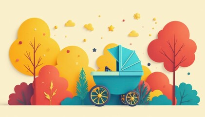 Bold, graphic stroller shapes in vibrant primary colours , pattern, fun