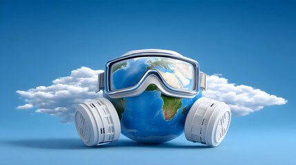 A conceptual representation of Earth wearing protective goggles, symbolizing environmental awareness and the importance of safeguarding our planet for future generations.