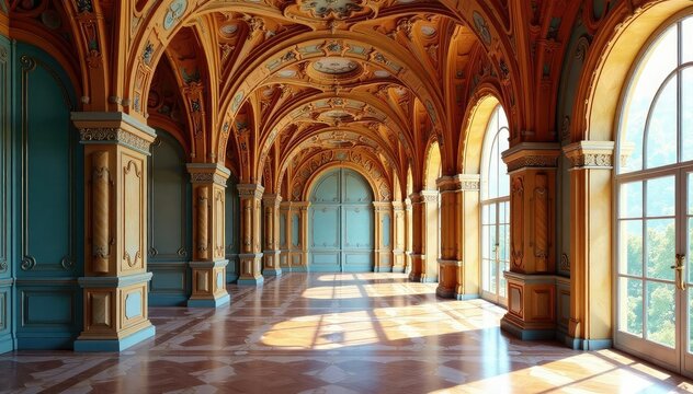 Repetitive motif of stylized architectural details creates a sophisticated, elegant interior design pattern , structure, detail