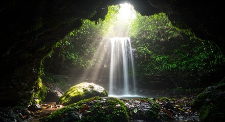Obraz premium Hidden Waterfall Glow in Pulau Tuangku