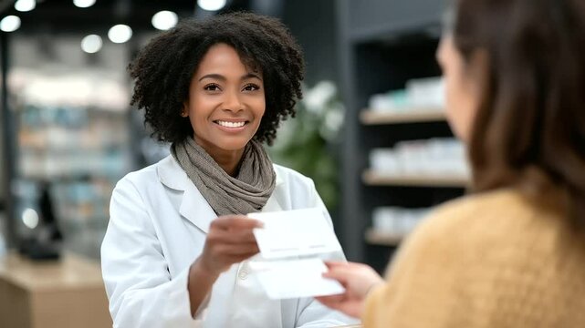 Pharmacist Recommending Lozenges to a Patient in a Pharmacy