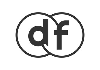 DF business company emblem with outline rounds and letters d f. Logo template of two merged circles for brand identity, logotype. Vector Infinity symbol