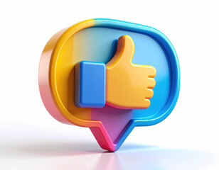 Vibrant thumbs up icon rendered in 3D, showcasing colorful design against clean white background, evokes sense of positivity and approval