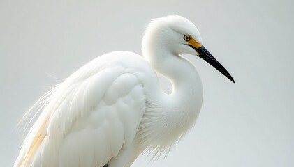 Obraz premium Snowy egret feathers, pristine white, on white background, pure, artistic