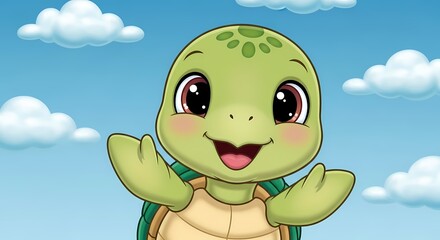 Cartoon Turtle with Smiling Face