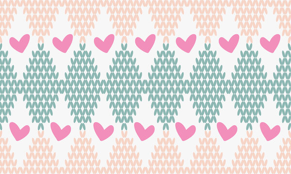 Knitted patterns hearts, abstract backgrounds  flower elements hand drawn vector illustration.Abstract seamless pattern line hearts,Festival colorful background. Wallpaper for wrapping paper,fabric.