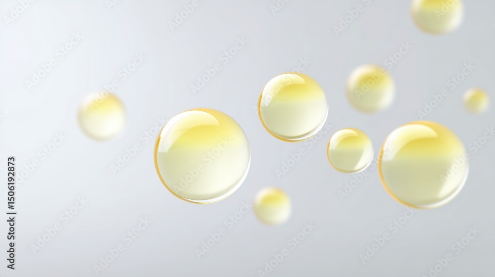 Aufkleber transparent yellow bubbles floating gracefully against a soft gray background creating a serene and 
